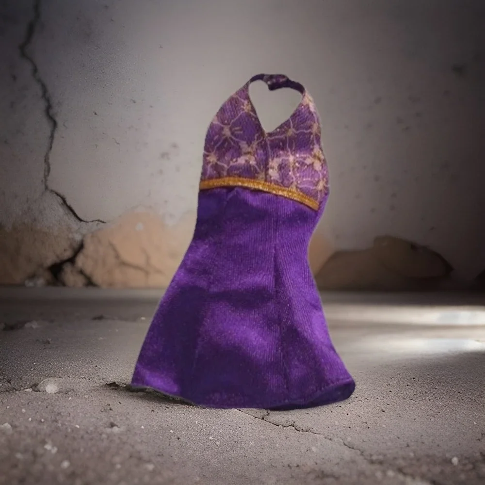 Vintage Barbie Sleeveless Short Purple Dress with Gold‎ Accents
